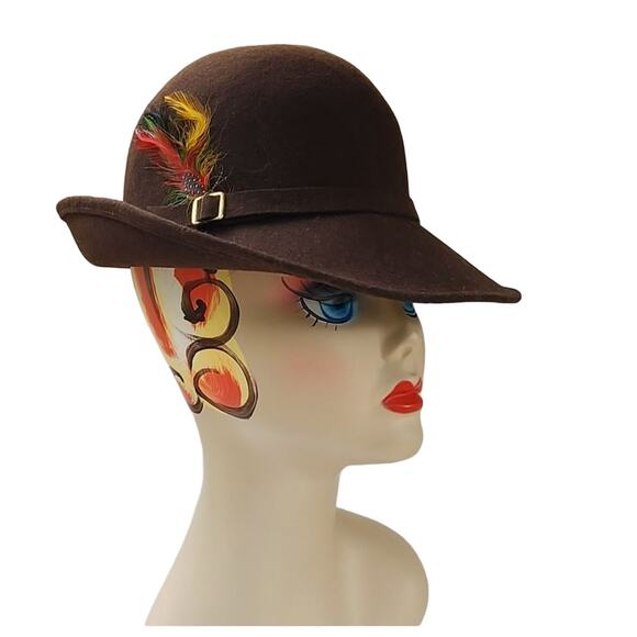 Vintage Tally-Ho Wool Sloping Brim Fedora Hat O/S Brown Made in Brazil
